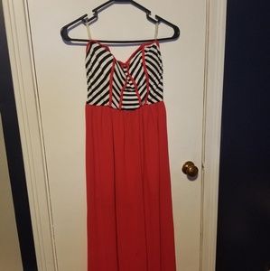 Red, black and white maxi dress